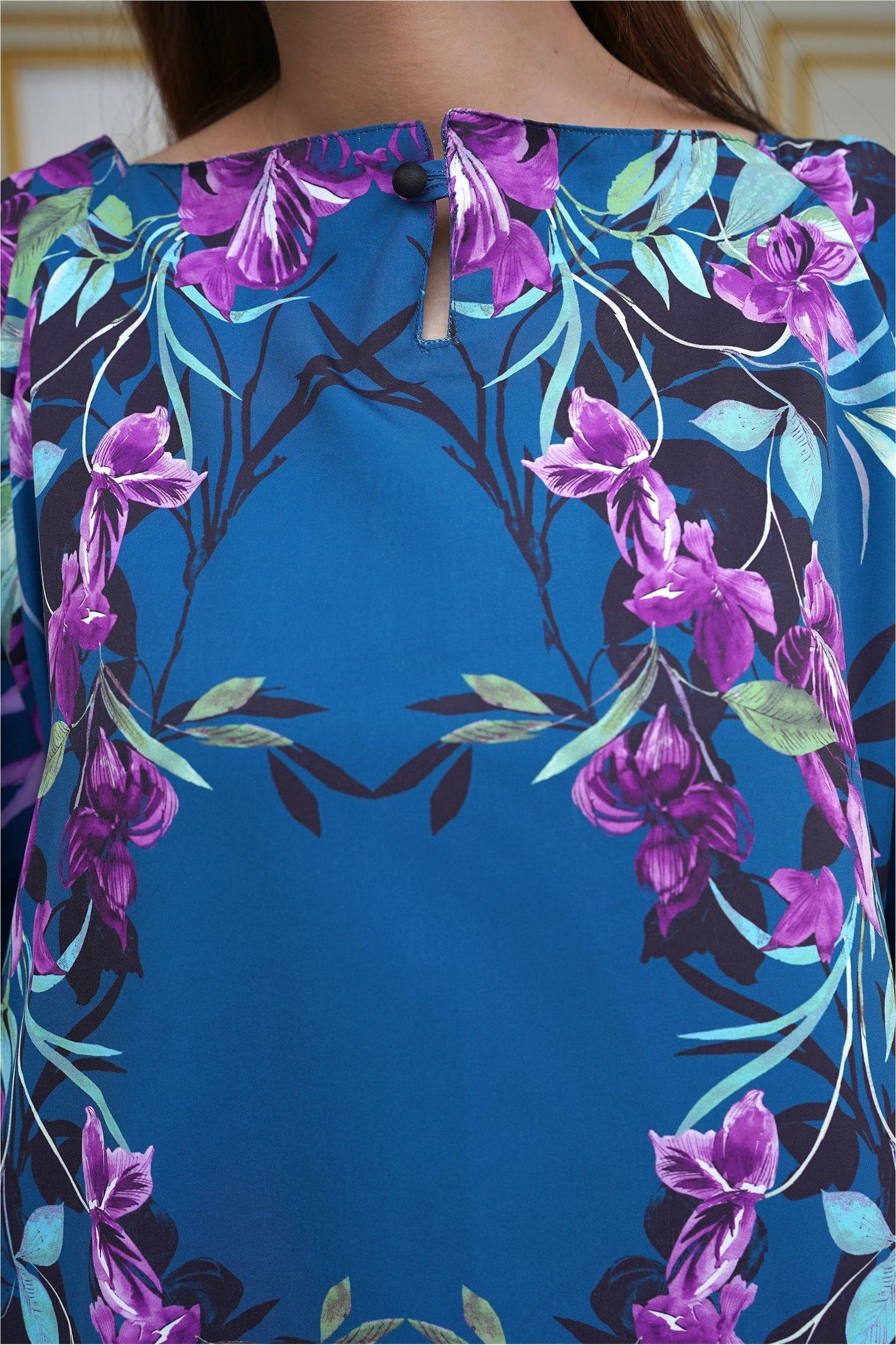 Floral Georgette Top with Ruched Sleeves