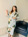 2 Piece Pastel Blue Floral Dress with Green & White Accents
