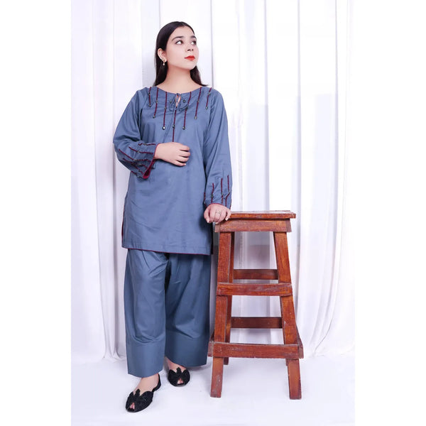 Grey Handmade Stone Work 2-Piece Farshi Shalwar Set