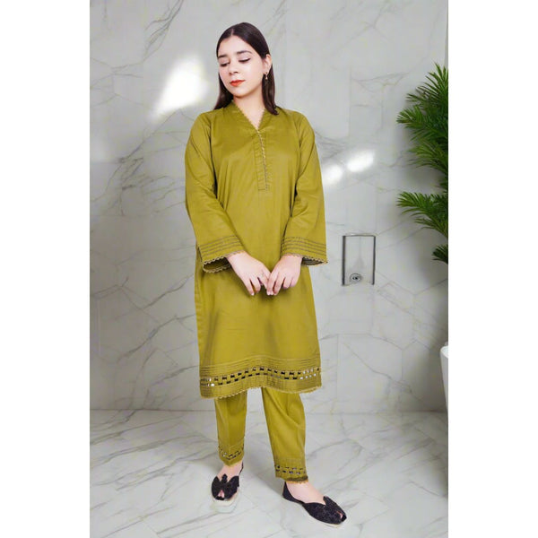 2 Piece Olive Green Kurta Set
