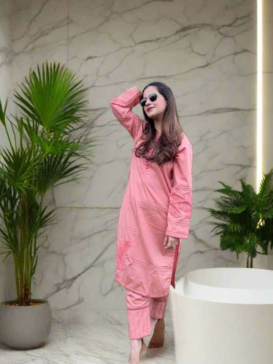 Hot Pink 2 Piece Embroidered Winter Co Ord Set