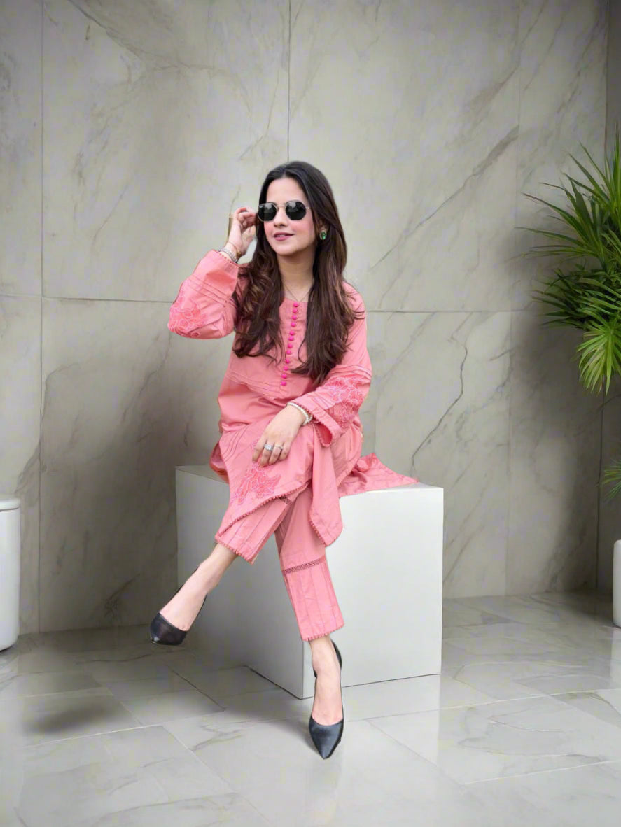 Hot Pink 2 Piece Embroidered Winter Co Ord Set