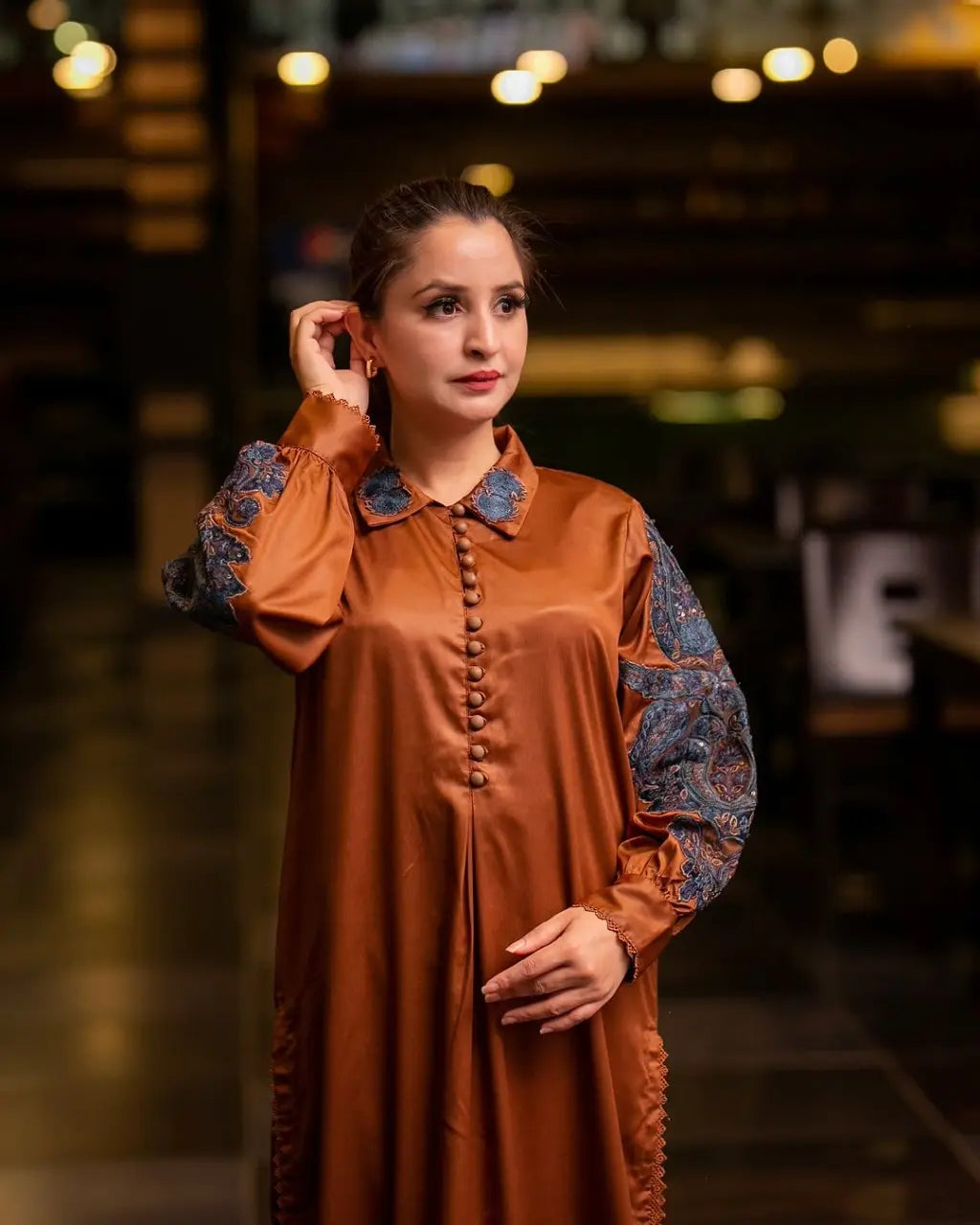 Brown 2 Piece Embroidered Cord Set