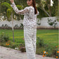 Chiffon Floral Top & Georgette Plaid Wide-Leg Pant Set