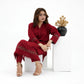 Women’s V Neck Mehroon Embroidered Lawn Kurti With Plain Trousers