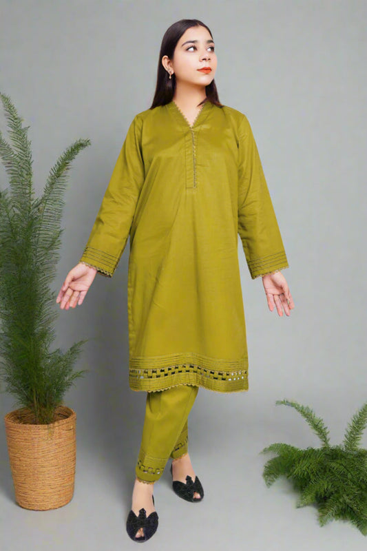 2 Piece Olive Green Kurta Set