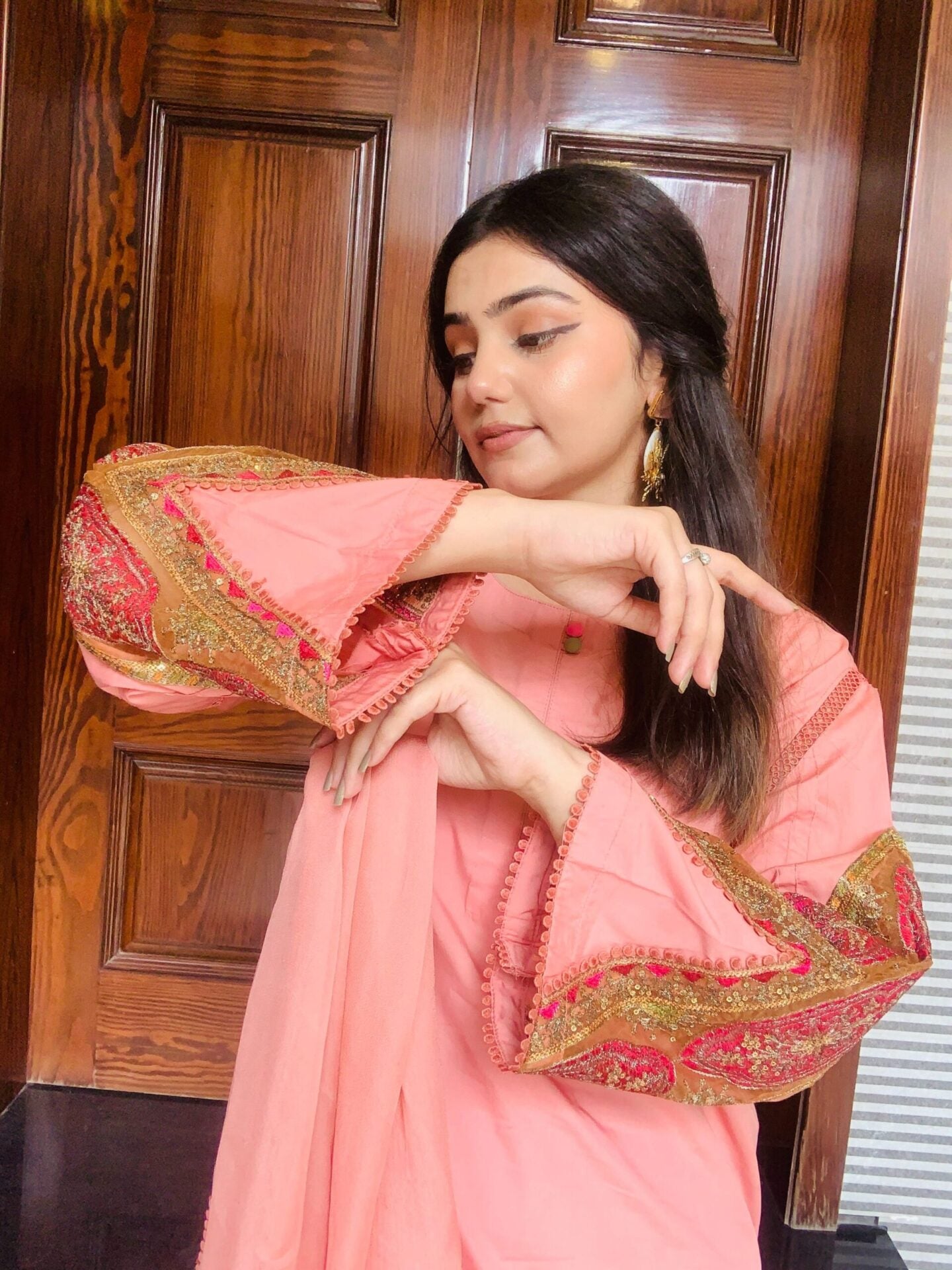 New Peach 3 Piece Embroidered for Winter Wear