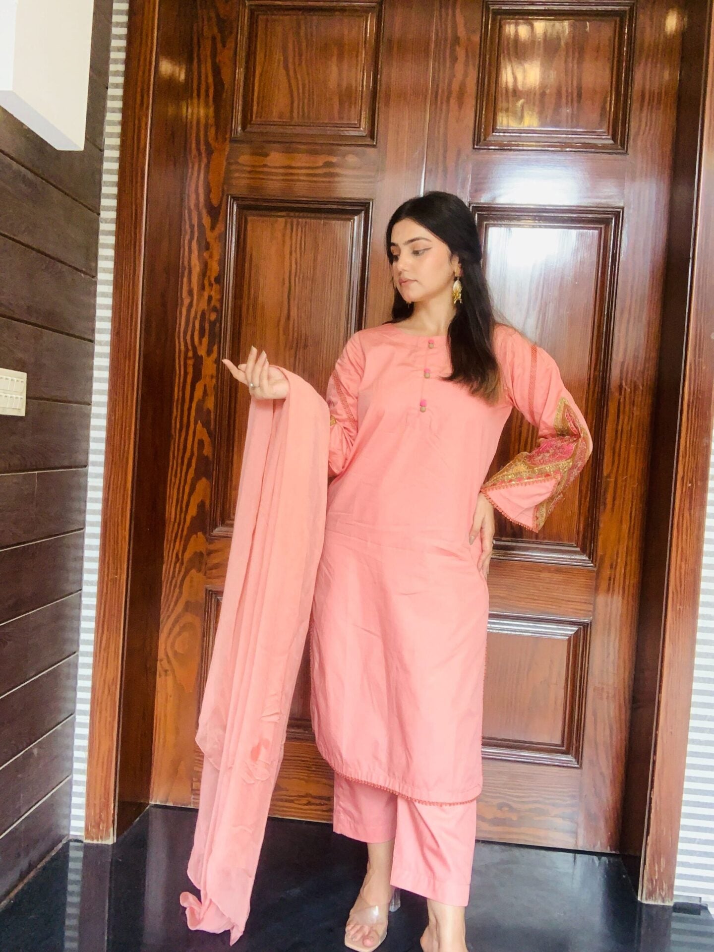New Peach 3 Piece Embroidered for Winter Wear