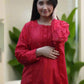2 Piece Vibrant Red Cotton Suit with Embroidered Sleeves and Cutwork Detailing