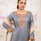 Grey Silk Gharara Set with Golden Embellishments