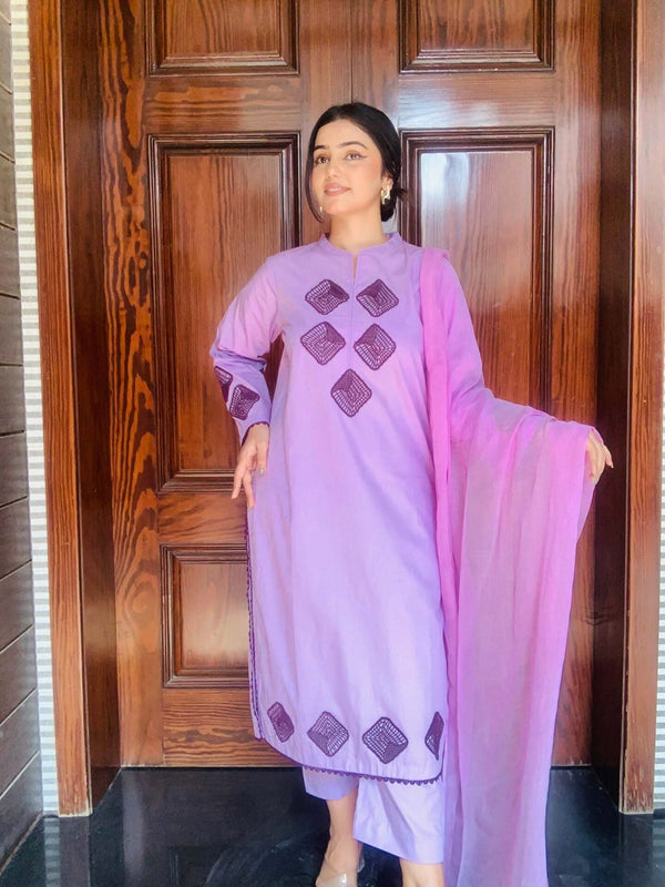 Purple 3 Piece Embellished Winter Dress
