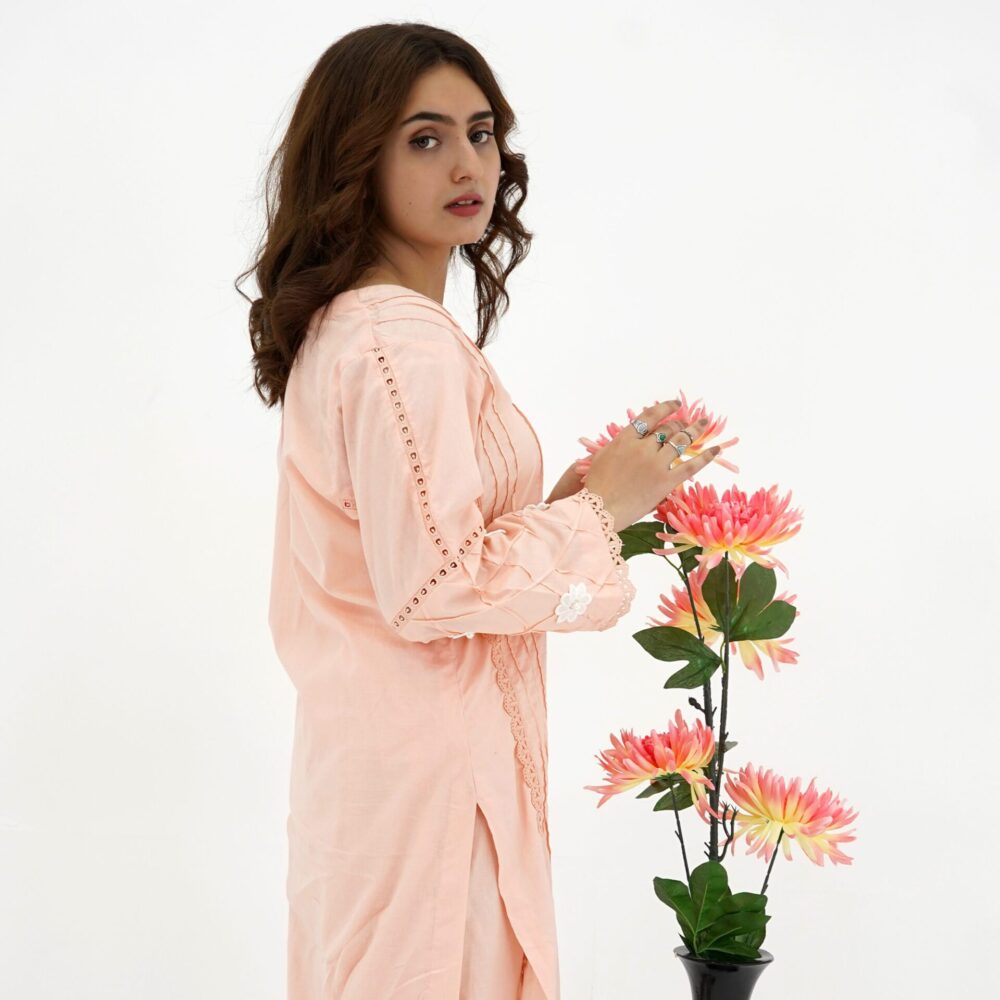 Peach Embroidered Lawn Kurta Cord Set – Elegant & Comfortable - Image 2