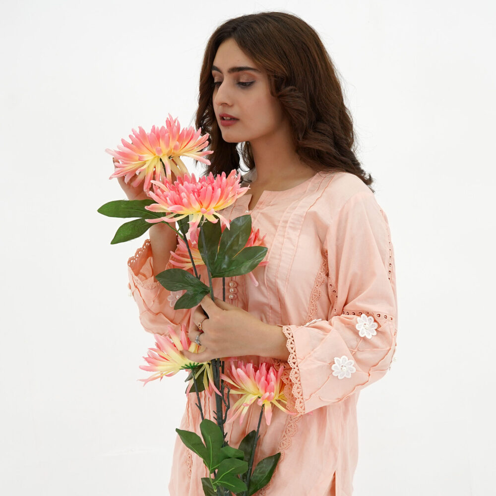 Peach Embroidered Lawn Kurta Cord Set – Elegant & Comfortable - Image 4