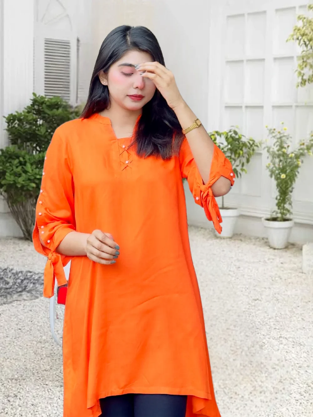 Trendy Short-Style Orange Shirt for Women - Image 3