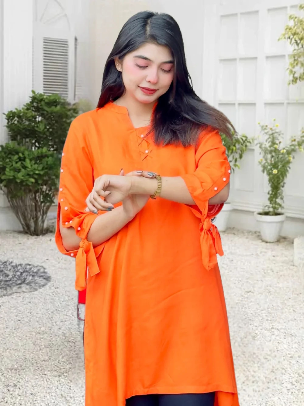 Trendy Short-Style Orange Shirt for Women