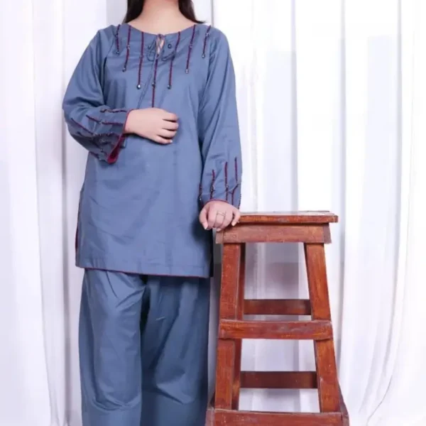 Grey Handmade Stone Work 2-Piece Farshi Shalwar Set
