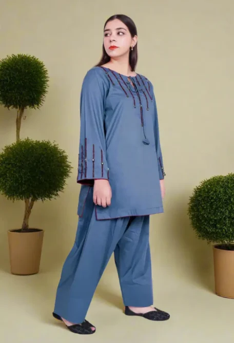 Grey Handmade Stone Work 2 Piece Farshi Shalwar Set