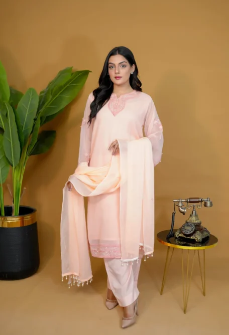 Peach 3 piece chiffon suit scaled