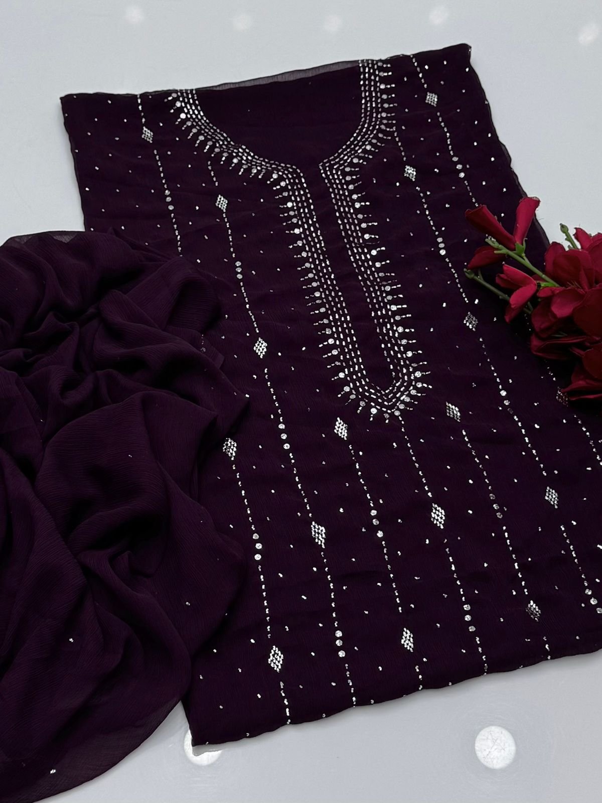 WhatsApp Image 2026-03-02 at 14.59.52 Bamber Chiffon Mukaish Work 2PC Shirt & Dupatta - Image 1